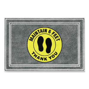 Message Floor Mats, 24 X 36, Charcoal-yellow, "maintain 6 Feet Thank You"