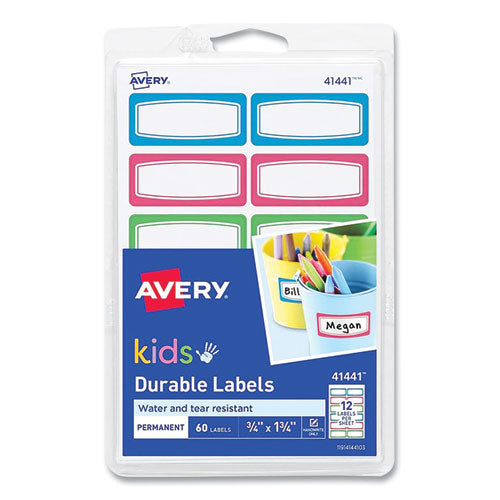 Avery Kids Handwritten Identification Labels, 1.75 X 0.75, Border Colors: Blue, Green, Red, 12 Labels-sheet, 5 Sheets-pack