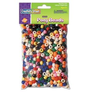 ESCKC3552 - Pony Beads, Plastic, 6mm X 9mm, Assorted Colors, 1000 Beads-pack
