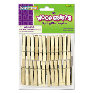 ESCKC365801 - Wood Spring Clothespins, 3 3-8 Length, 50 Clothespins-pack