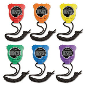 ESCSI910SET - Water-Resistant Stopwatches, 1-100 Second, Assorted Colors, 6-set
