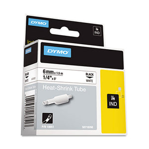 ESDYM18051 - Rhino Heat Shrink Tubes Industrial Label Tape, 1-4" X 5 Ft, White-black Print