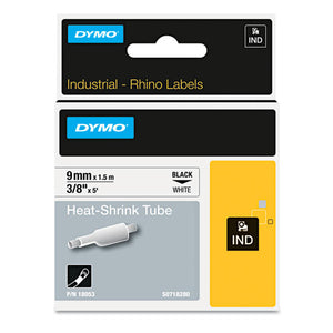 ESDYM18053 - Rhino Heat Shrink Tubes Industrial Label Tape, 3-8" X 5 Ft, White-black Print