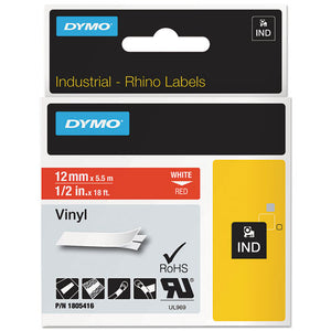 ESDYM1805416 - Rhino Permanent Vinyl Industrial Label Tape, 1-2" X 18 Ft, Red-white Print