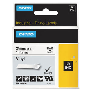ESDYM1805430 - Rhino Permanent Vinyl Industrial Label Tape, 1" X 18 Ft, White-black Print