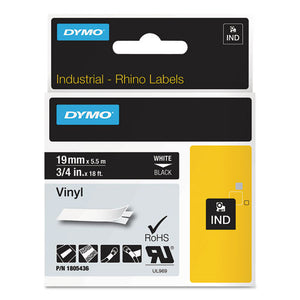 ESDYM1805436 - Rhino Permanent Vinyl Industrial Label Tape, 3-4" X 18 Ft, Black-white Print