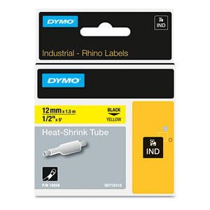 ESDYM18055 - Rhino Heat Shrink Tubes Industrial Label Tape, 1-2" X 5 Ft, White-black Print