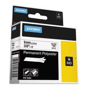 ESDYM18482 - Rhino Permanent Poly Industrial Label Tape, 3-8" X 18 Ft, White-black Print