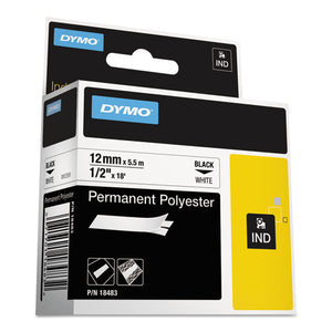 ESDYM18483 - Rhino Permanent Poly Industrial Label Tape, 1-2" X 18 Ft, White-black Print