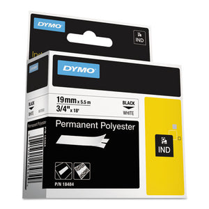 ESDYM18484 - Rhino Permanent Poly Industrial Label Tape, 3-4" X 18 Ft, White-black Print