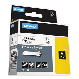 ESDYM18488 - Rhino Flexible Nylon Industrial Label Tape, 1-2" X 11 1-2 Ft, White-black Print