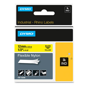 ESDYM18490 - Rhino Flexible Nylon Industrial Label Tape, 1-2" X 11 1-2 Ft, Yellow-black Print