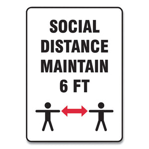 Social Distance Signs, Wall, 10 X 14, "social Distance Maintain 6 Ft", 2 Humans-arrows, White, 10-pack