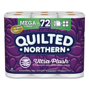 Ultra Plush Bathroom Tissue, Mega Rolls, Septic Safe, 3-ply, White, 4 X 4, 284 Sheets-roll, 18 Rolls-carton