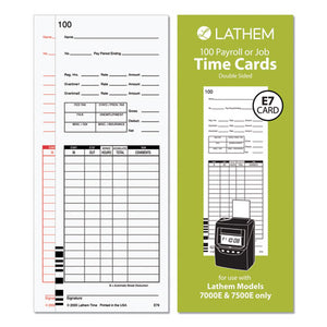 Time Clock Cards For Lathem Time 7000e-7500e, Two Sides, 3.38 X 8.78, 100-pack