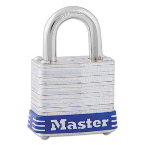 ESMLK7D - Four-Pin Tumbler Lock, Laminated Steel Body, 1 1-8" Wide, Silver-blue, Two Keys
