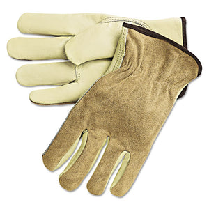ESMPG3205L - Dual Leather Industrial Gloves, Cream, Large, 12 Pairs
