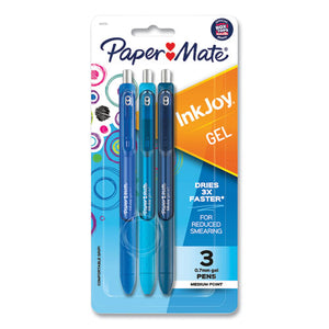 Inkjoy Gel Pen, Retractable, Medium 0.7 Mm, Blue Ink, Blue Barrel, 3-pack