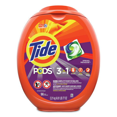 Detergent Pods, Spring Meadow, 96-tub, 4 Tubs-carton