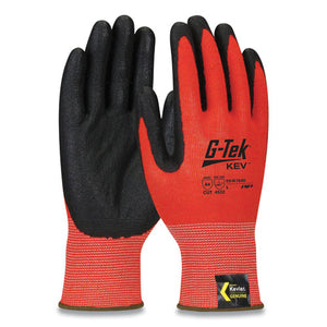 Kev Hi-vis Seamless Knit Kevlar Gloves, Medium, Red-black