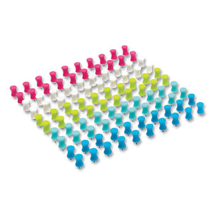 Push Pins, Rubber Head,  0.75" Pin, Assorted Colors, 100-box