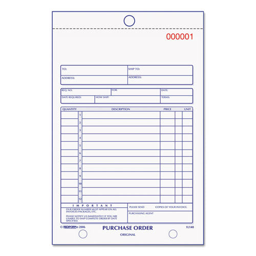 ESRED1L140 - Purchase Order Book, Bottom Punch, 5 1-2 X 7 7-8, Two-Part Carbonless, 50 Forms