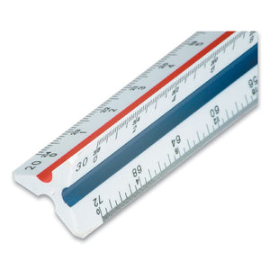 Triangular Scale Plastic Engineers Ruler, 12", White With Colored Grooves