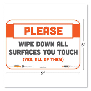 Besafe Messaging Repositionable Wall-door Signs, 9 X 6, Please Wipe Down All Surfaces You Touch, White, 30-carton