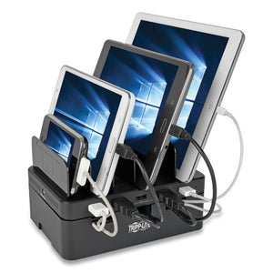 Desktop Charging Station With Cable Storage, 5 Devices, 6.6w X 4.9d X 0.79h, Black