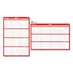 Erasable Wall Calendar, 24 X 36, White-red, 2021