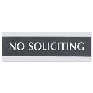 ESUSS4758 - Century Series Office Sign, No Soliciting, 9 X 3, Black-silver