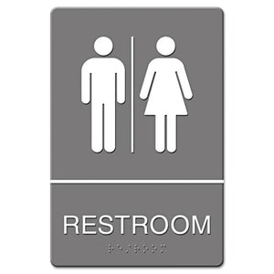 ESUSS4812 - Ada Sign, Restroom Symbol Tactile Graphic, Molded Plastic, 6 X 9, Gray