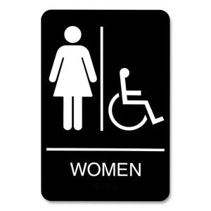 Ada Sign, Women-wheelchair Accessible Tactile Symbol, Plastic, 6 X 9, Black-white