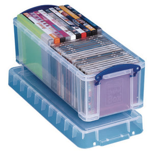 Snap-lid Cd-dvd Storage Bin, 1.72 Gal, 7.13" X 17.25" X 6.25", Clear-blue