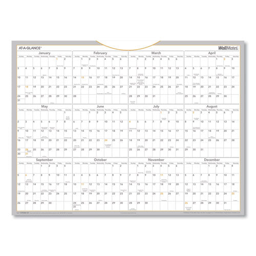 ESAAGAW506028 - WALLMATES SELF-ADHESIVE DRY ERASE YEARLY CALENDAR, 24 X 18, 2019