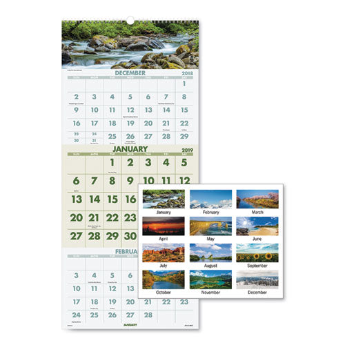 ESAAGDMW50328 - SCENIC THREE-MONTH WALL CALENDAR, 12 X 27, 2019