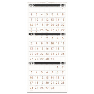 ESAAGPM11X28 - CONTEMPORARY THREE-MONTHLY REFERENCE WALL CALENDAR, 12 X 27, 2019