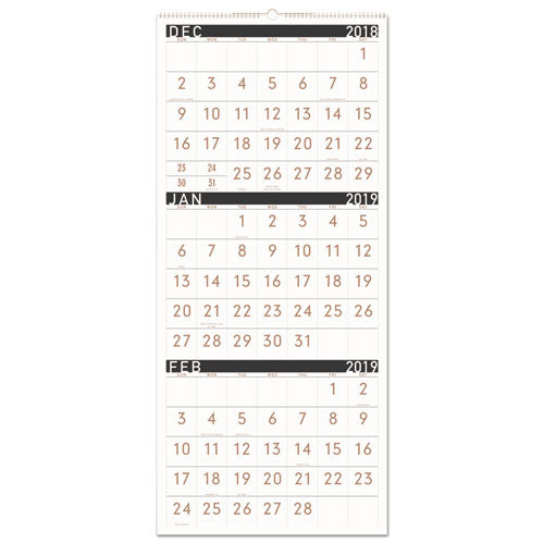 ESAAGPM11X28 - CONTEMPORARY THREE-MONTHLY REFERENCE WALL CALENDAR, 12 X 27, 2019