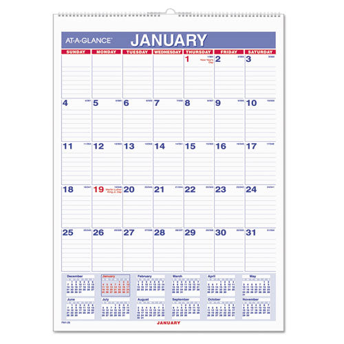 ESAAGPM128 - MONTHLY WALL CALENDAR WITH RULED DAILY BLOCKS, 8 X 11, WHITE, 2019