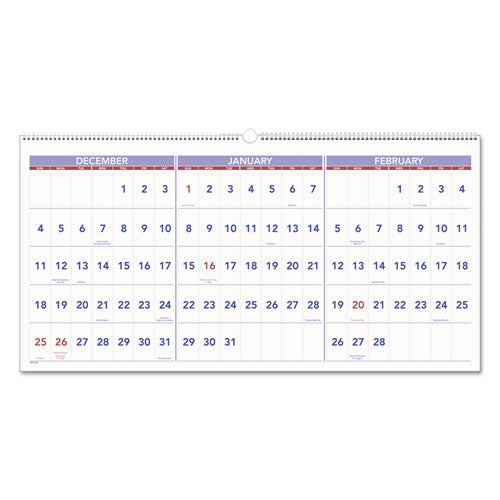 ESAAGPM1428 - HORIZONTAL-FORMAT THREE-MONTH REFERENCE WALL CALENDAR, 23 1-2 X 12, 2019
