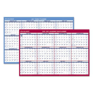 ESAAGPM200S28 - HORIZONTAL ERASABLE WALL PLANNER, 36 X 24, RED - 2019, BLUE-WHITE - 2018-2019