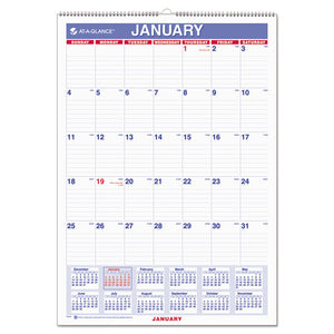 ESAAGPM228 - MONTHLY WALL CALENDAR WITH RULED DAILY BLOCKS, 12 X 17, WHITE, 2019