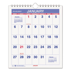 ESAAGPM528 - MINI MONTHLY WALL CALENDAR, 6 1-2 X 7 1-2, WHITE, 2019