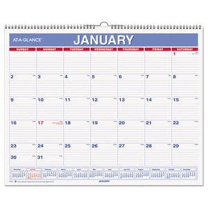ESAAGPM828 - MONTHLY WALL CALENDAR, 15 X 12, RED-BLUE, 2019