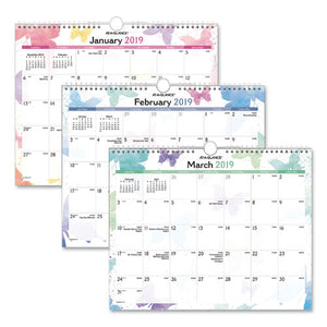 ESAAGPM91707 - WATERCOLORS RECYCLED MONTHLY WALL CALENDAR, 15 X 12, 2019