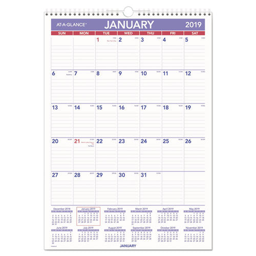 ESAAGPMLM0228 - ERASABLE WALL CALENDAR, 12 X 17, WHITE, 2019