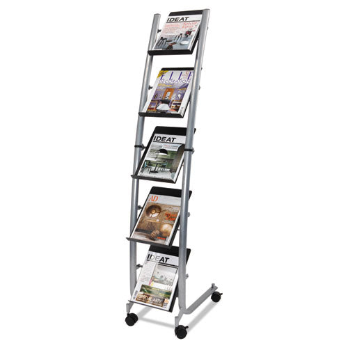 ESABADD5PM - Mobile Literature Display, 13 3-8w X 20 1-8d X 65 3-8h, Silver Gray-black