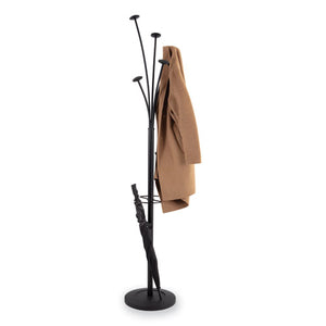 Festival Coat Stand With Umbrella Holder, 5 Knobs, 14w X 14d X 73.67h, Black