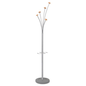 ESABAPMFEST - Festival Coat Stand With Umbrella Holder, Five Knobs, Silver Gray Steel-wood