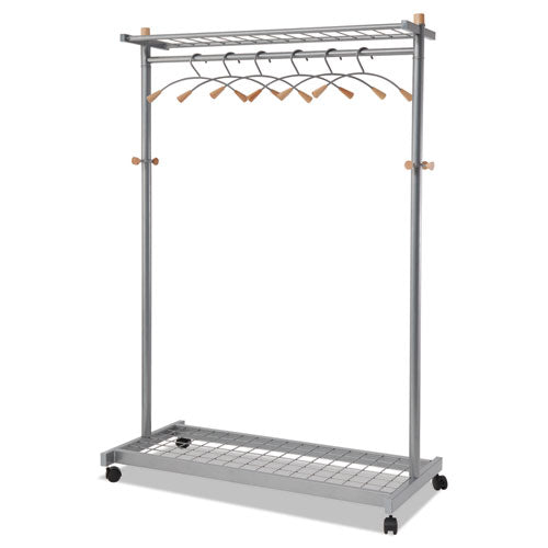 ESABAPMLUX6 - Garment Racks, Two-Sided, 2-Shelf Coat Rack, 6 Hanger-6 Hook, Silver Steel-wood